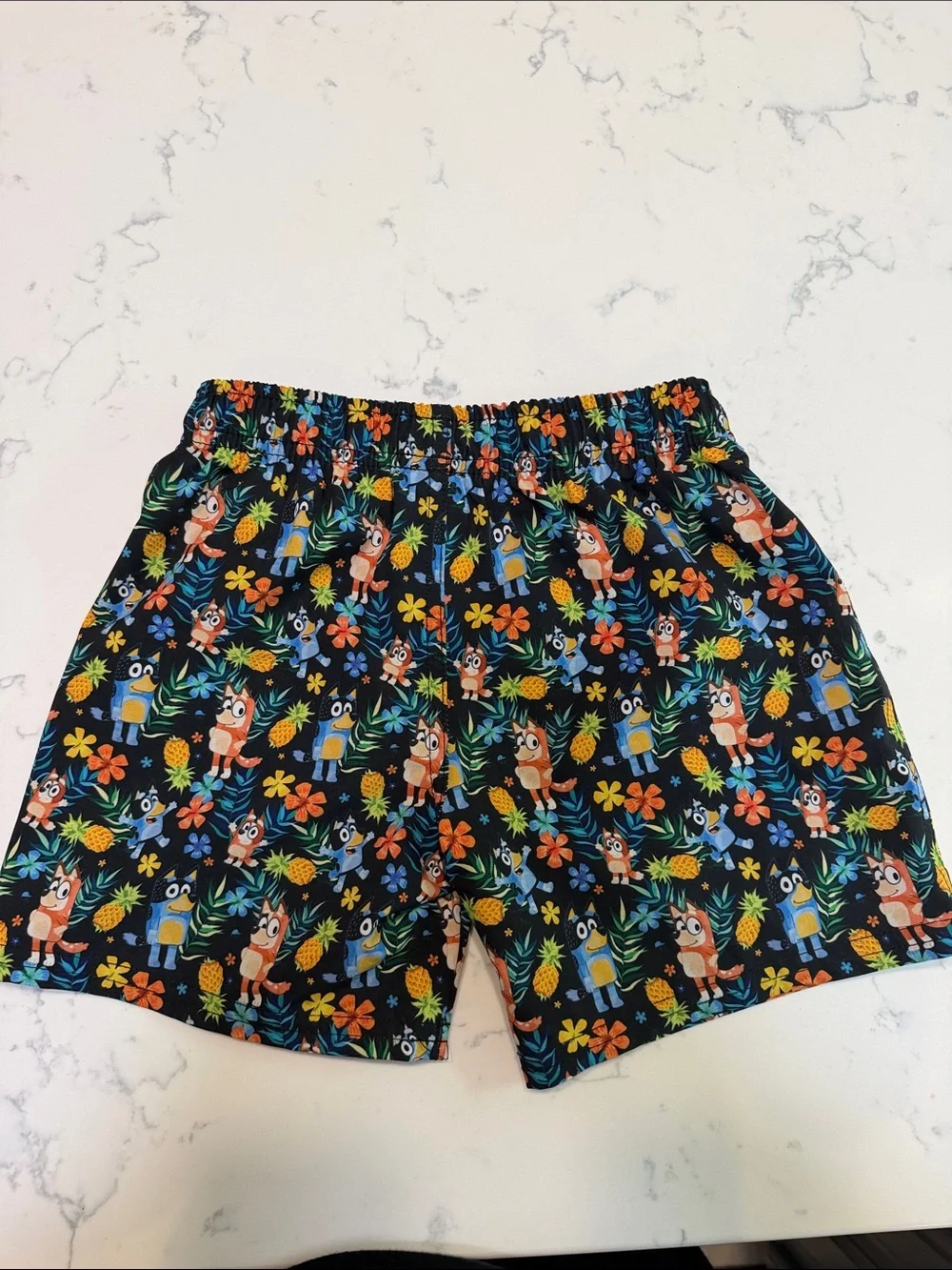 Black Tropical Bluey Cartoon Print Swim Shorts George Hats size 5-6